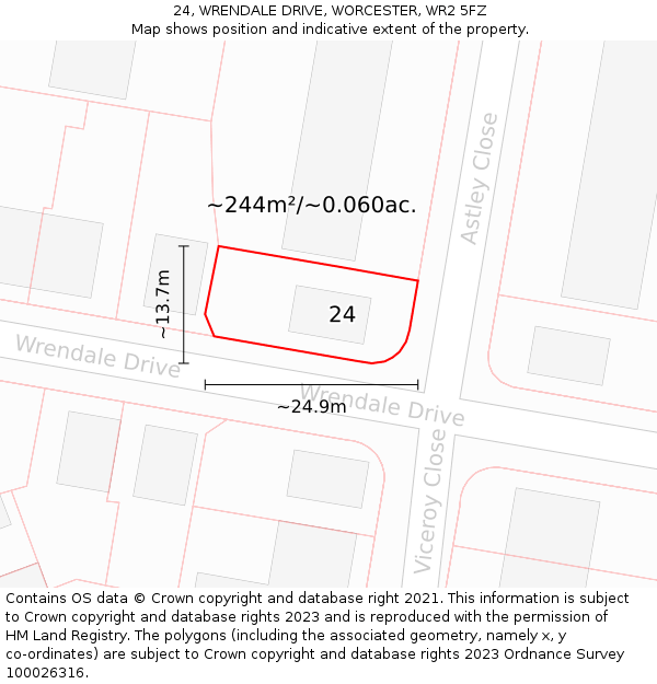 24, WRENDALE DRIVE, WORCESTER, WR2 5FZ: Plot and title map