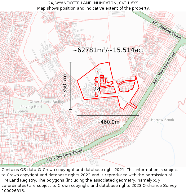 24, WYANDOTTE LANE, NUNEATON, CV11 6XS: Plot and title map