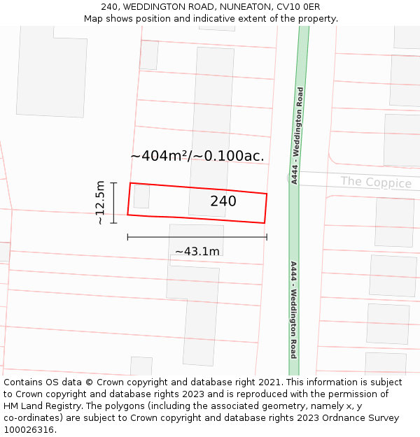 240, WEDDINGTON ROAD, NUNEATON, CV10 0ER: Plot and title map