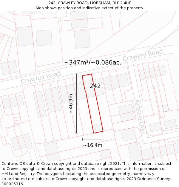 242, CRAWLEY ROAD, HORSHAM, RH12 4HE: Plot and title map
