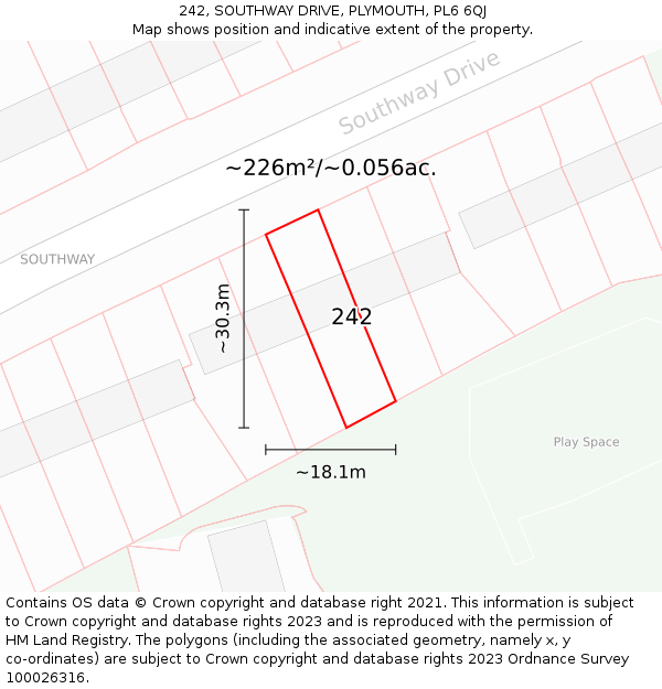 242, SOUTHWAY DRIVE, PLYMOUTH, PL6 6QJ: Plot and title map