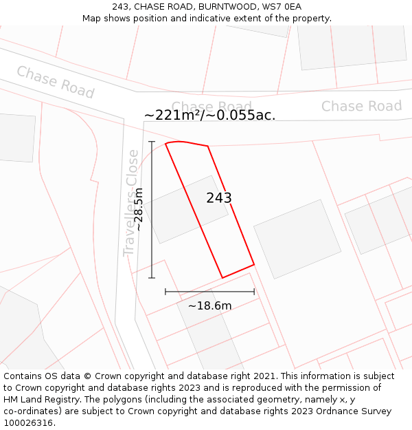 243, CHASE ROAD, BURNTWOOD, WS7 0EA: Plot and title map