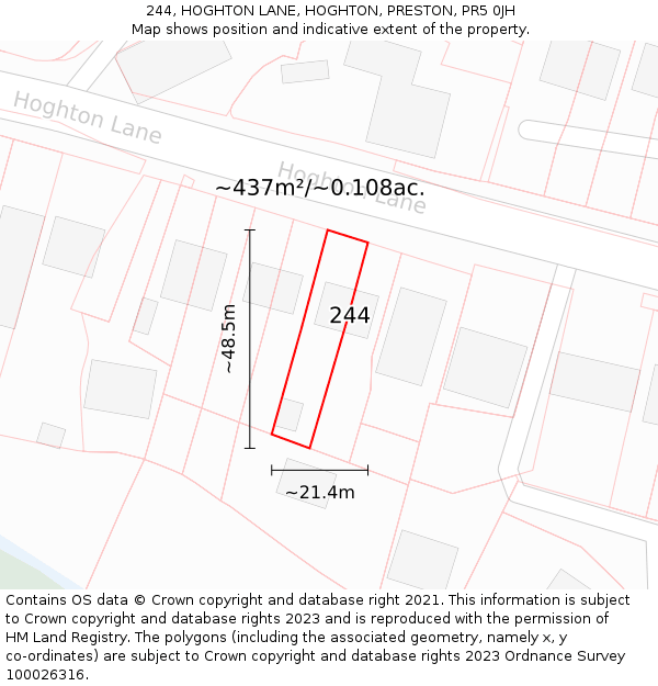 244, HOGHTON LANE, HOGHTON, PRESTON, PR5 0JH: Plot and title map