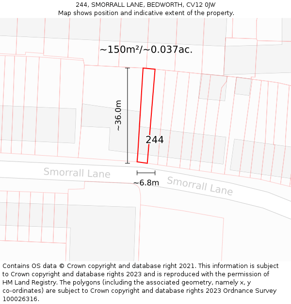 244, SMORRALL LANE, BEDWORTH, CV12 0JW: Plot and title map