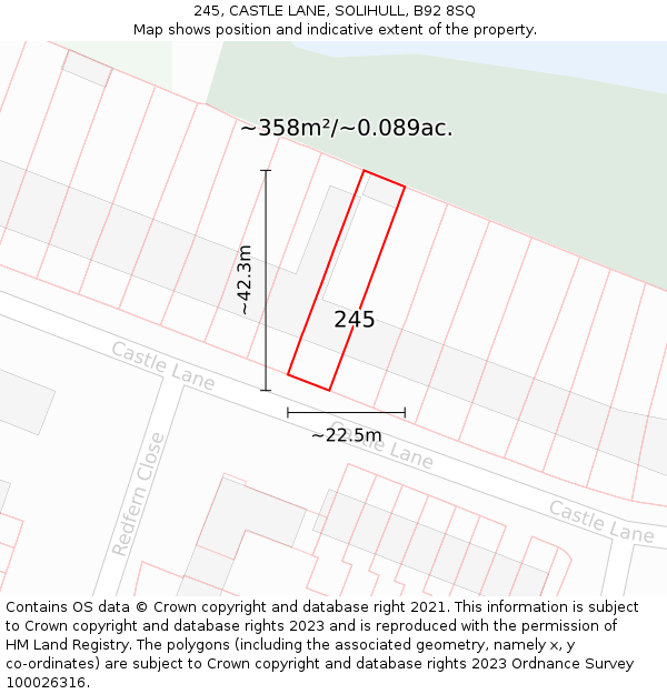 245, CASTLE LANE, SOLIHULL, B92 8SQ: Plot and title map