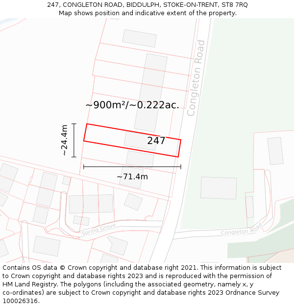 247, CONGLETON ROAD, BIDDULPH, STOKE-ON-TRENT, ST8 7RQ: Plot and title map