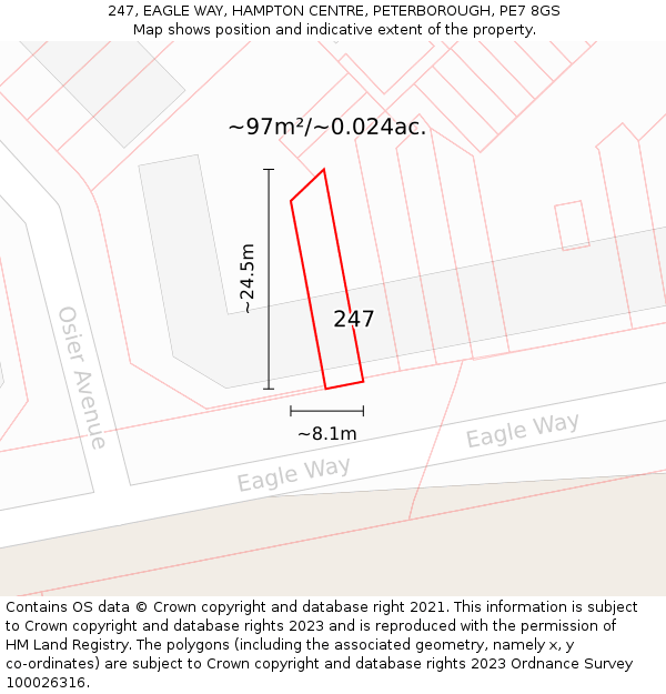 247, EAGLE WAY, HAMPTON CENTRE, PETERBOROUGH, PE7 8GS: Plot and title map