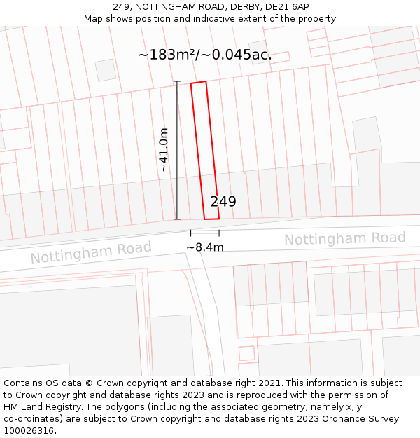 249, NOTTINGHAM ROAD, DERBY, DE21 6AP: Plot and title map