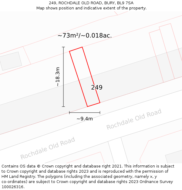 249, ROCHDALE OLD ROAD, BURY, BL9 7SA: Plot and title map
