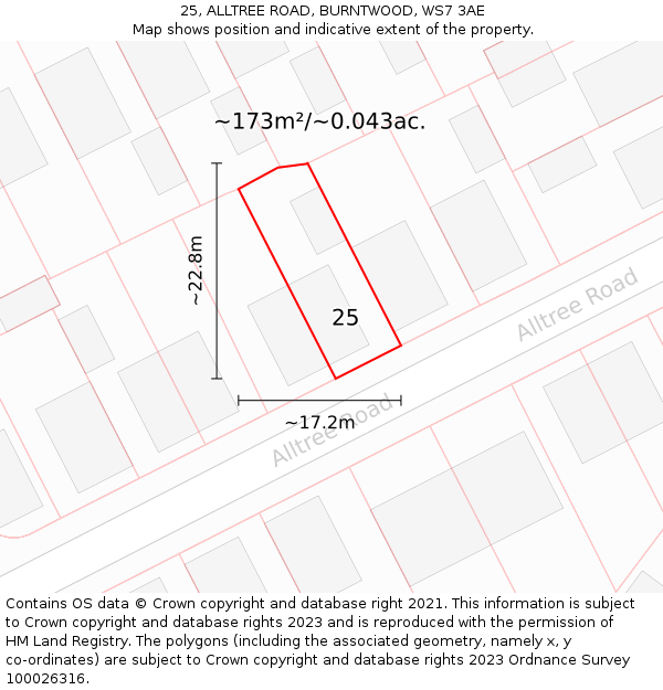 25, ALLTREE ROAD, BURNTWOOD, WS7 3AE: Plot and title map