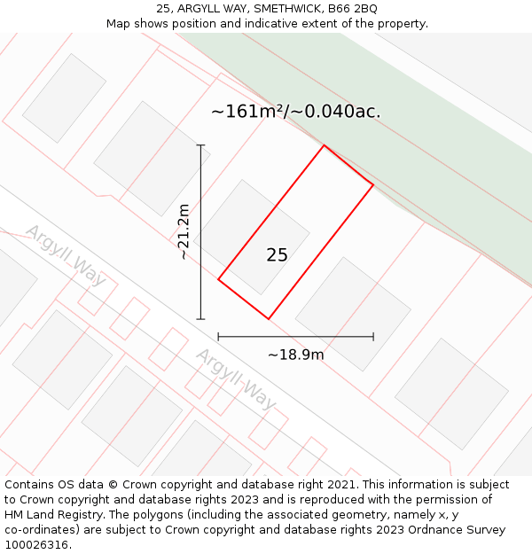 25, ARGYLL WAY, SMETHWICK, B66 2BQ: Plot and title map