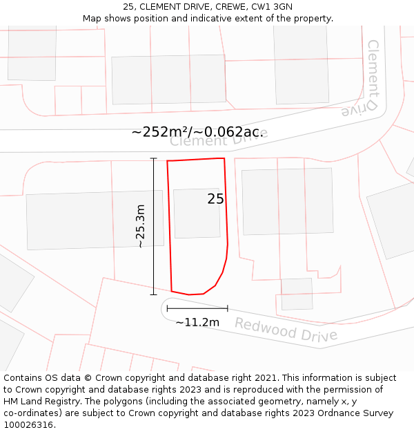25, CLEMENT DRIVE, CREWE, CW1 3GN: Plot and title map