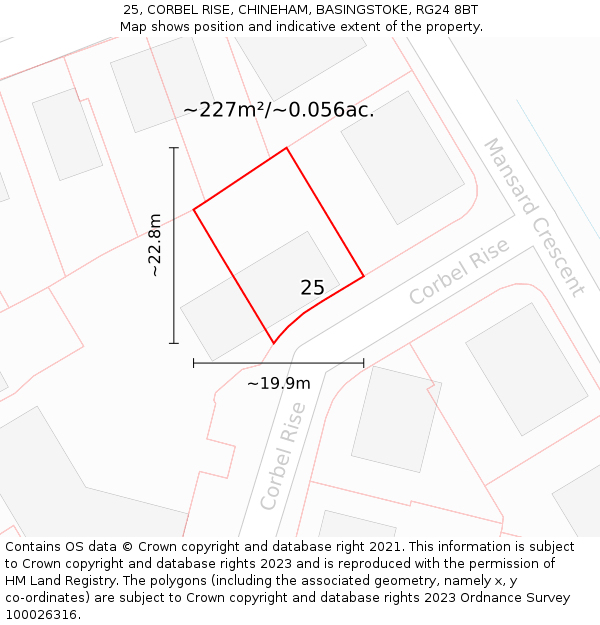 25, CORBEL RISE, CHINEHAM, BASINGSTOKE, RG24 8BT: Plot and title map