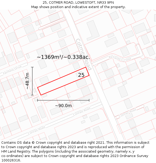 25, COTMER ROAD, LOWESTOFT, NR33 9PN: Plot and title map