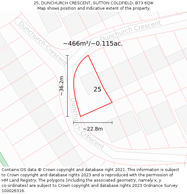 25, DUNCHURCH CRESCENT, SUTTON COLDFIELD, B73 6QW: Plot and title map