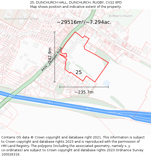 25, DUNCHURCH HALL, DUNCHURCH, RUGBY, CV22 6PD: Plot and title map