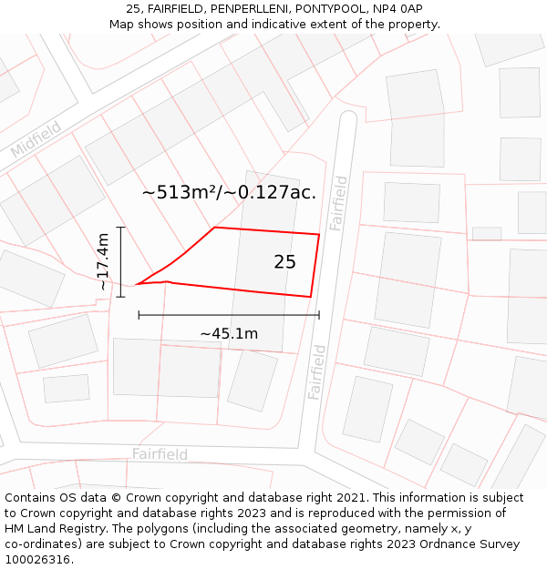 25, FAIRFIELD, PENPERLLENI, PONTYPOOL, NP4 0AP: Plot and title map