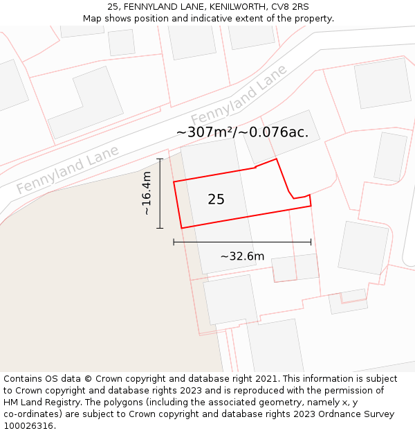 25, FENNYLAND LANE, KENILWORTH, CV8 2RS: Plot and title map