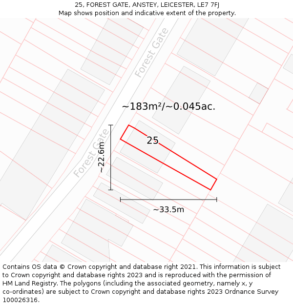 25, FOREST GATE, ANSTEY, LEICESTER, LE7 7FJ: Plot and title map