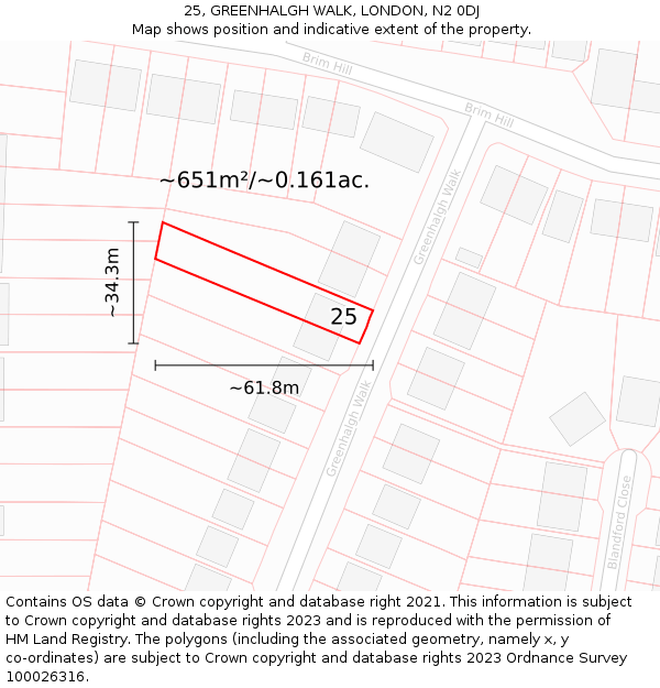 25, GREENHALGH WALK, LONDON, N2 0DJ: Plot and title map