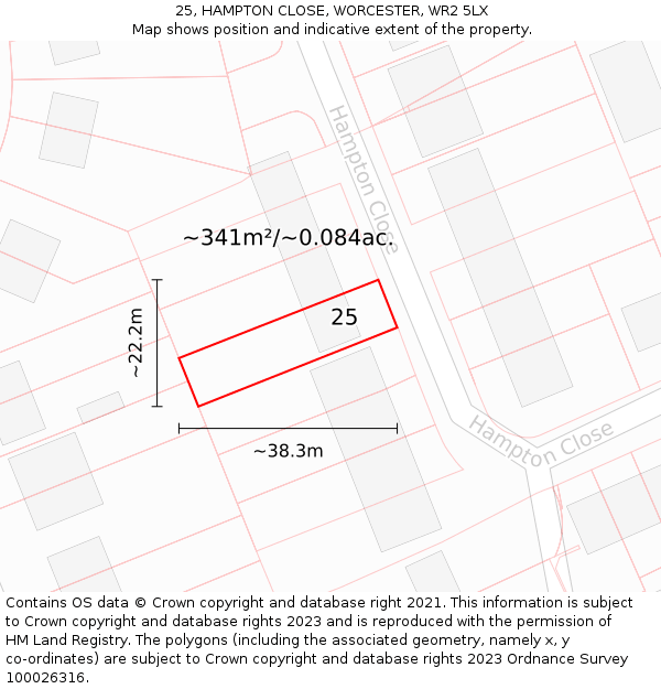 25, HAMPTON CLOSE, WORCESTER, WR2 5LX: Plot and title map