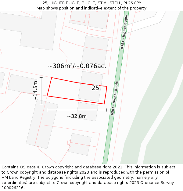 25, HIGHER BUGLE, BUGLE, ST AUSTELL, PL26 8PY: Plot and title map