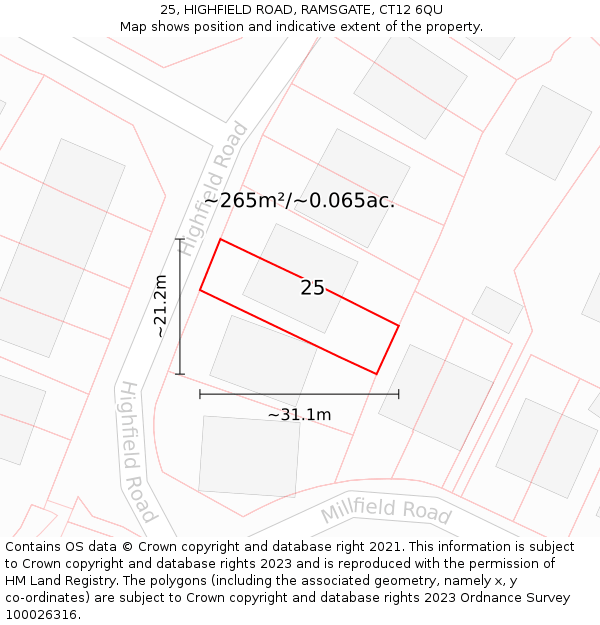 25, HIGHFIELD ROAD, RAMSGATE, CT12 6QU: Plot and title map