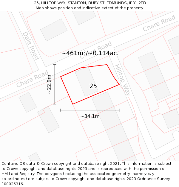 25, HILLTOP WAY, STANTON, BURY ST. EDMUNDS, IP31 2EB: Plot and title map