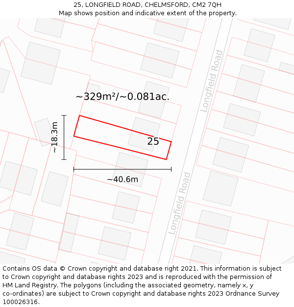 25, LONGFIELD ROAD, CHELMSFORD, CM2 7QH: Plot and title map