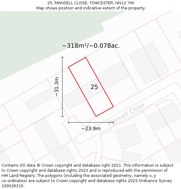 25, MANSELL CLOSE, TOWCESTER, NN12 7AY: Plot and title map
