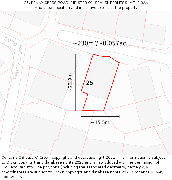 25, PENNY CRESS ROAD, MINSTER ON SEA, SHEERNESS, ME12 3AN: Plot and title map