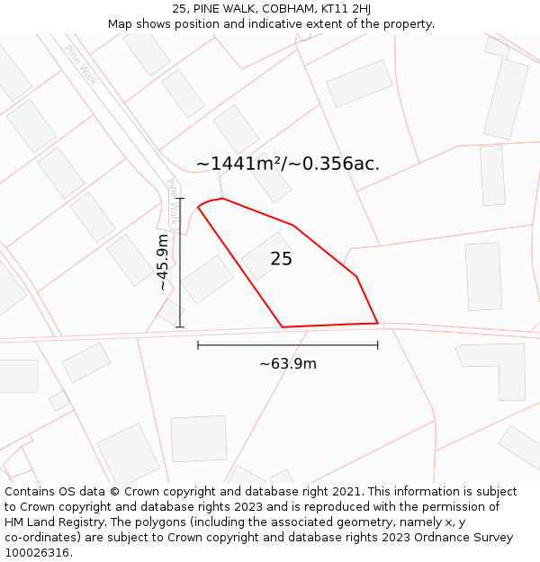 25, PINE WALK, COBHAM, KT11 2HJ: Plot and title map