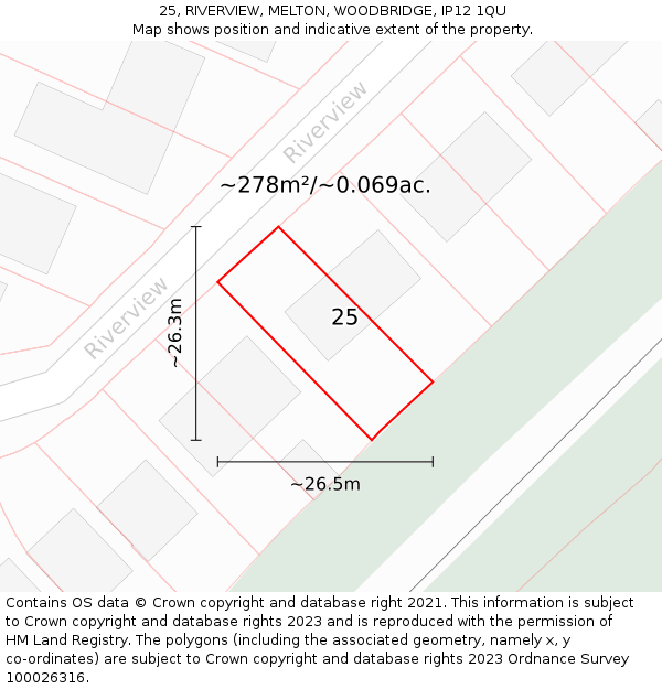 25, RIVERVIEW, MELTON, WOODBRIDGE, IP12 1QU: Plot and title map