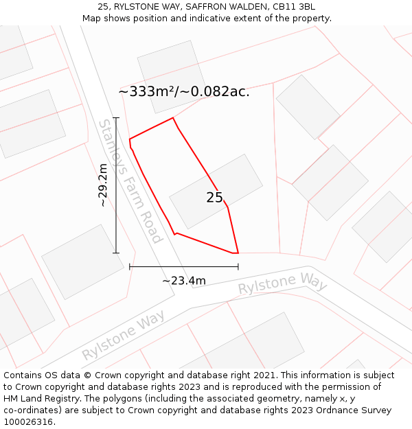 25, RYLSTONE WAY, SAFFRON WALDEN, CB11 3BL: Plot and title map