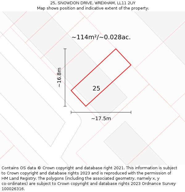 25, SNOWDON DRIVE, WREXHAM, LL11 2UY: Plot and title map
