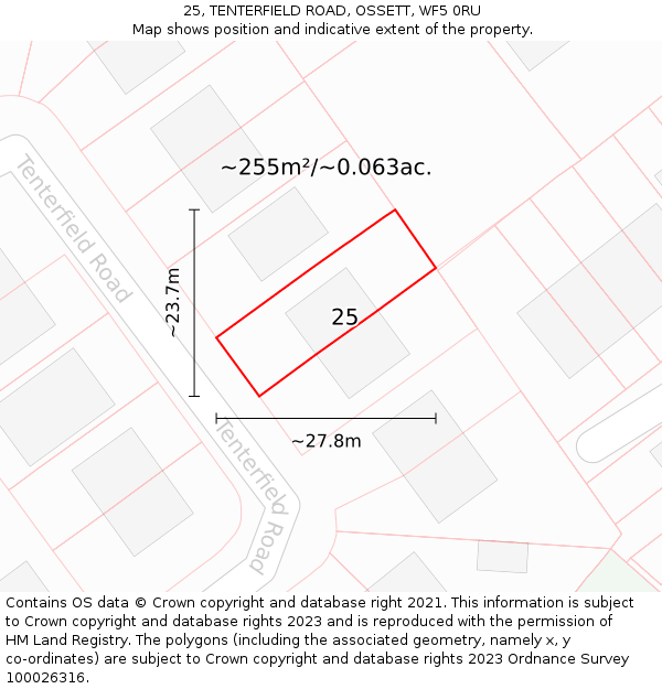 25, TENTERFIELD ROAD, OSSETT, WF5 0RU: Plot and title map