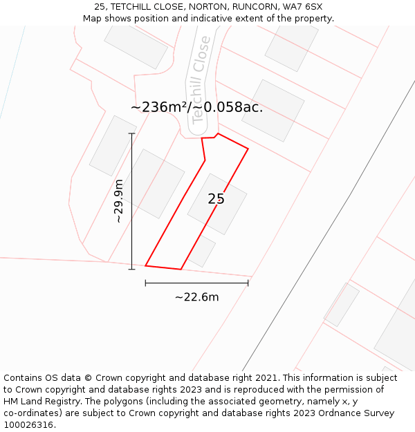 25, TETCHILL CLOSE, NORTON, RUNCORN, WA7 6SX: Plot and title map