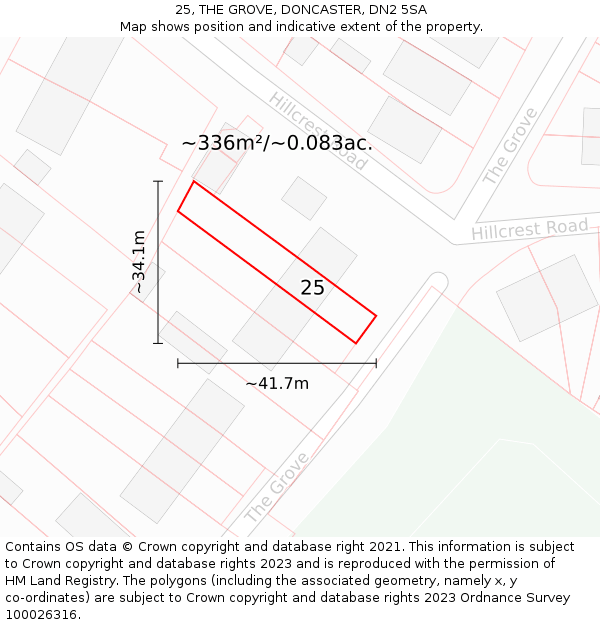 25, THE GROVE, DONCASTER, DN2 5SA: Plot and title map