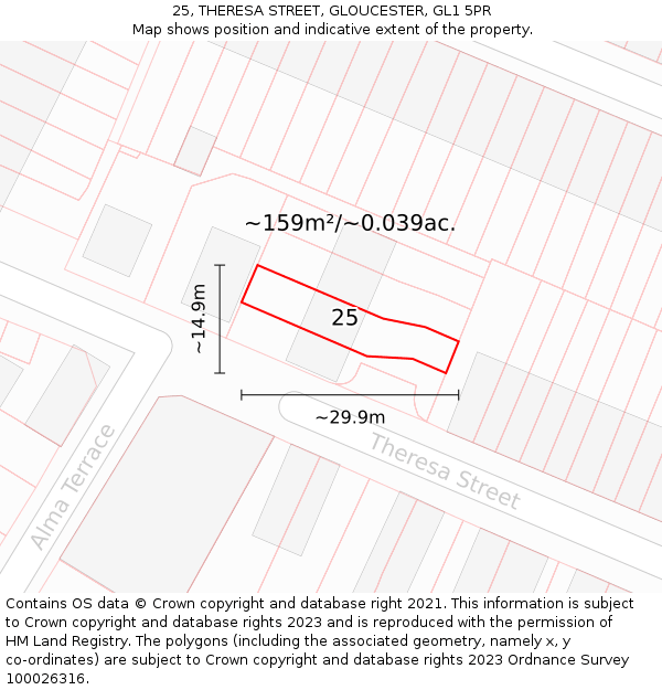25, THERESA STREET, GLOUCESTER, GL1 5PR: Plot and title map