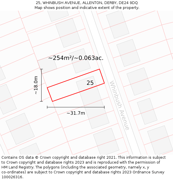 25, WHINBUSH AVENUE, ALLENTON, DERBY, DE24 9DQ: Plot and title map