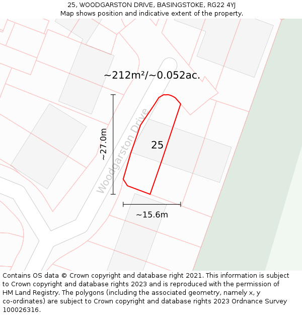 25, WOODGARSTON DRIVE, BASINGSTOKE, RG22 4YJ: Plot and title map
