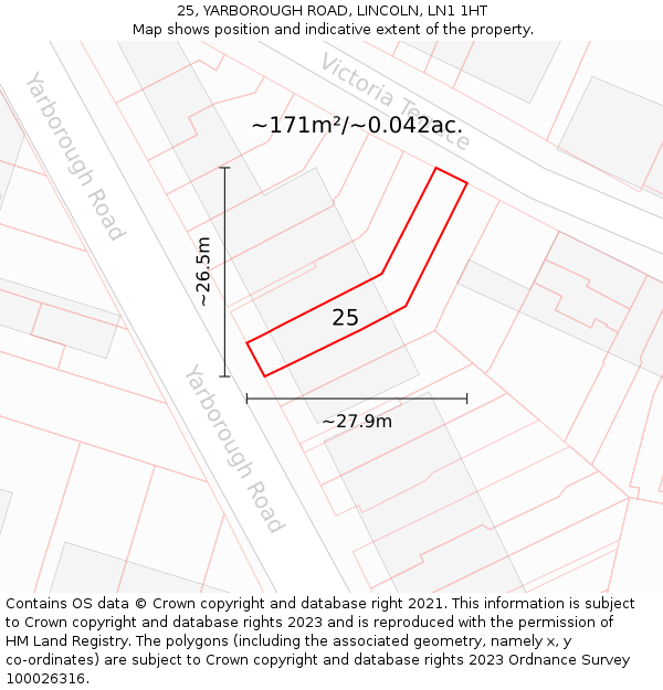 25, YARBOROUGH ROAD, LINCOLN, LN1 1HT: Plot and title map