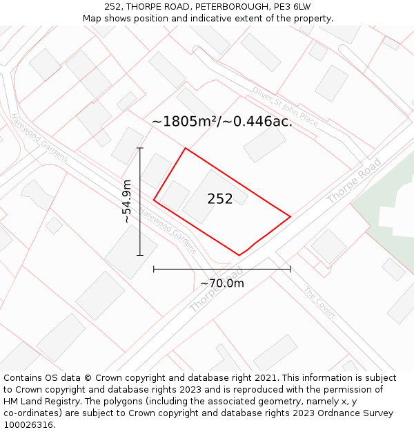 252, THORPE ROAD, PETERBOROUGH, PE3 6LW: Plot and title map