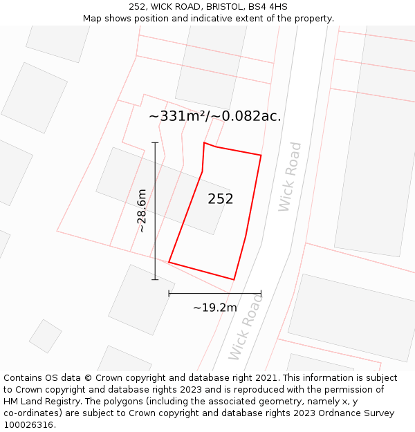 252, WICK ROAD, BRISTOL, BS4 4HS: Plot and title map