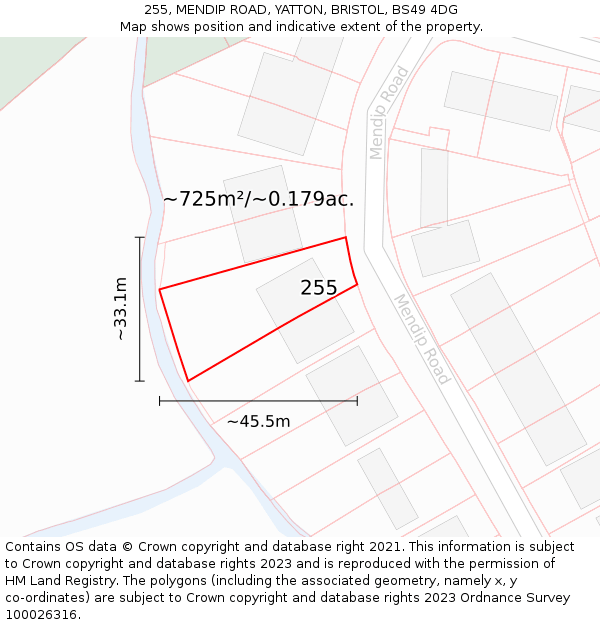 255, MENDIP ROAD, YATTON, BRISTOL, BS49 4DG: Plot and title map