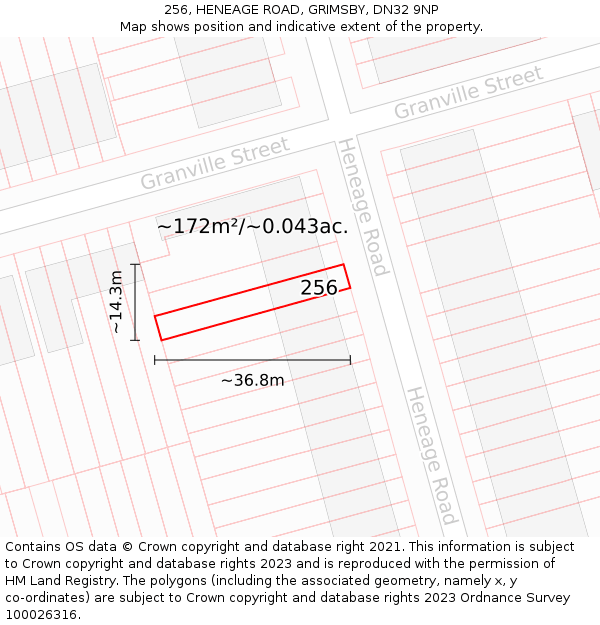 256, HENEAGE ROAD, GRIMSBY, DN32 9NP: Plot and title map