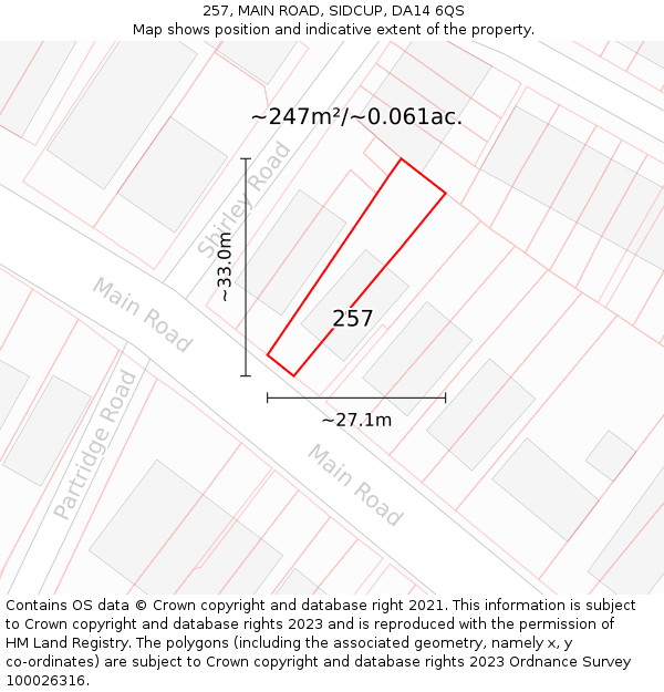 257, MAIN ROAD, SIDCUP, DA14 6QS: Plot and title map