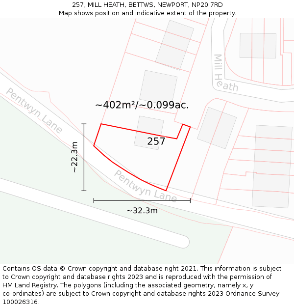 257, MILL HEATH, BETTWS, NEWPORT, NP20 7RD: Plot and title map
