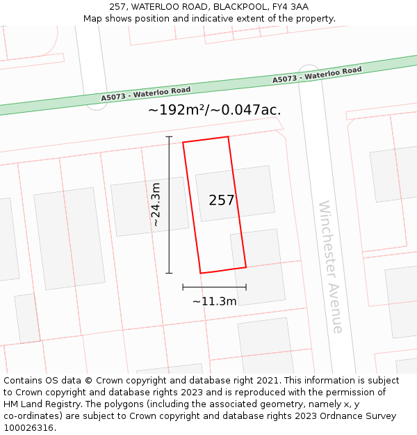 257, WATERLOO ROAD, BLACKPOOL, FY4 3AA: Plot and title map