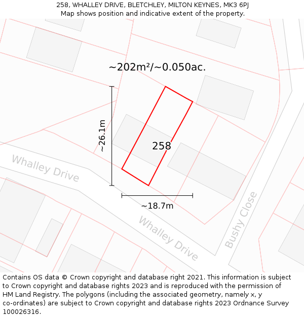 258, WHALLEY DRIVE, BLETCHLEY, MILTON KEYNES, MK3 6PJ: Plot and title map